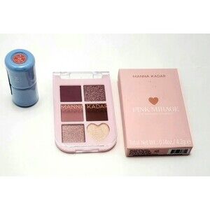 Manna Kadar Pink Mirage Eyeshadow Palette & Realher Mini Lipstick Set New